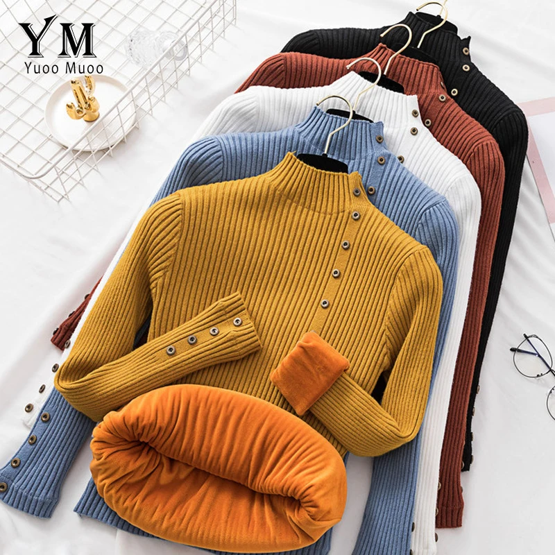 YuooMuoo Winter Soft Velvet Warm Sweater Women 2019 Button Turtleneck Long Sleeve Knitted Sweater Pullover Autumn Jumper Tops
YuooMuoo Winter Soft Velvet Warm Sweater Women 2019 Button Turtleneck Long Sleeve Knitted Sweater Pullover Autumn Jumper Tops