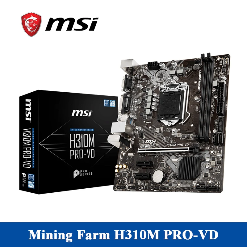 Материнская плата msi H310M PRO VD 32G VGA/DVI 4 SATA 6 ГБ/сек. 1151 Intel H310 Чипсет DDR4 menory слотов для