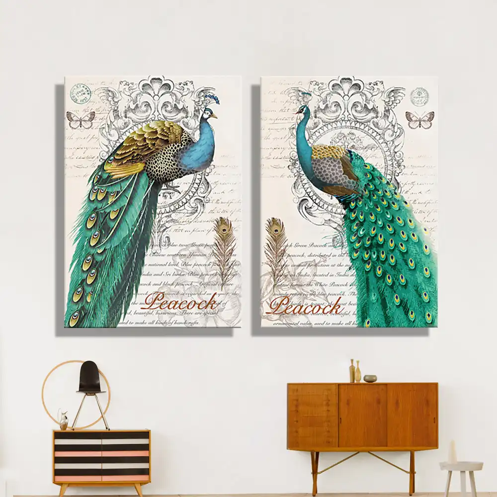 oil painting canvas abstract green peacock wall art decoration