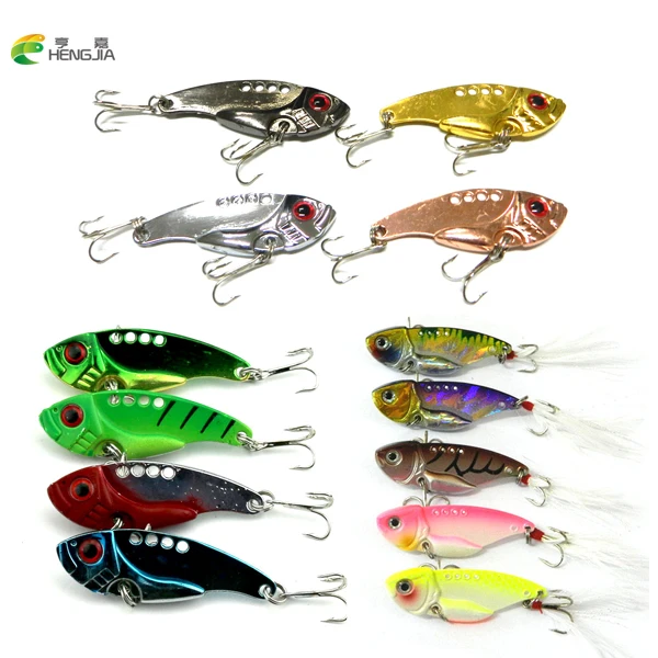 5pcs Colorful Metal VIB Ice Sea Fishing Boinic Bait Vibration Lure Feather Hook