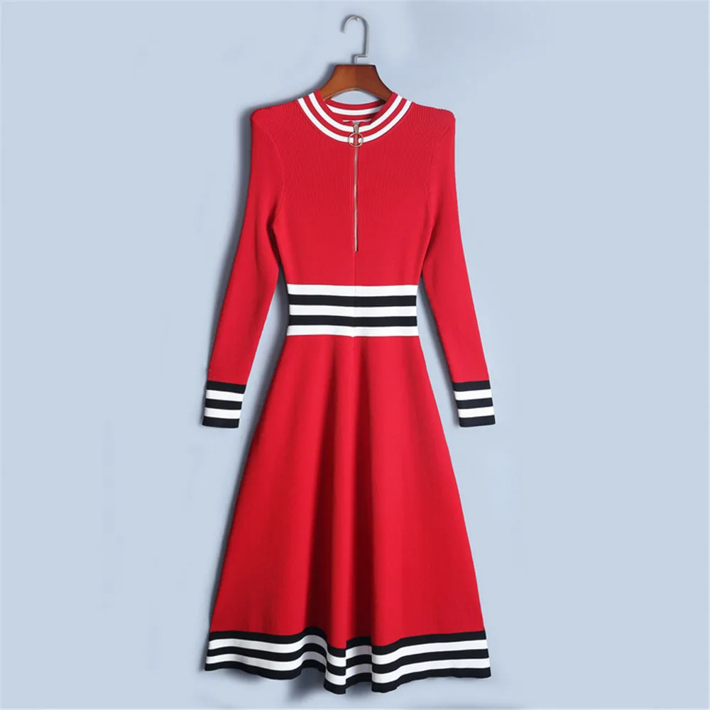 Tunjuefs Elegant Bodycon Striped Zippers Knitted Party Dress Women Robe Dress Vestido Slim Runway Pullovers Dress Long Sleeve
Tunjuefs Elegant Bodycon Striped Zippers Knitted Party Dress Women Robe Dress Vestido Slim Runway Pullovers Dress Long Sleeve