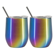 2 PCS 9 OZ Tumber Gradiente Copos de Vinho Copo de Aço Inoxidável Com Isolamento A Vácuo Garrafa Térmica de Café Caneca de Cerveja com Palhas Mais Limpo escova(China)