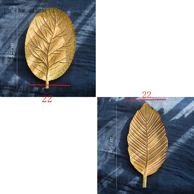 leaf shape handcrafted rustic yellow finish antique metal plate (4)