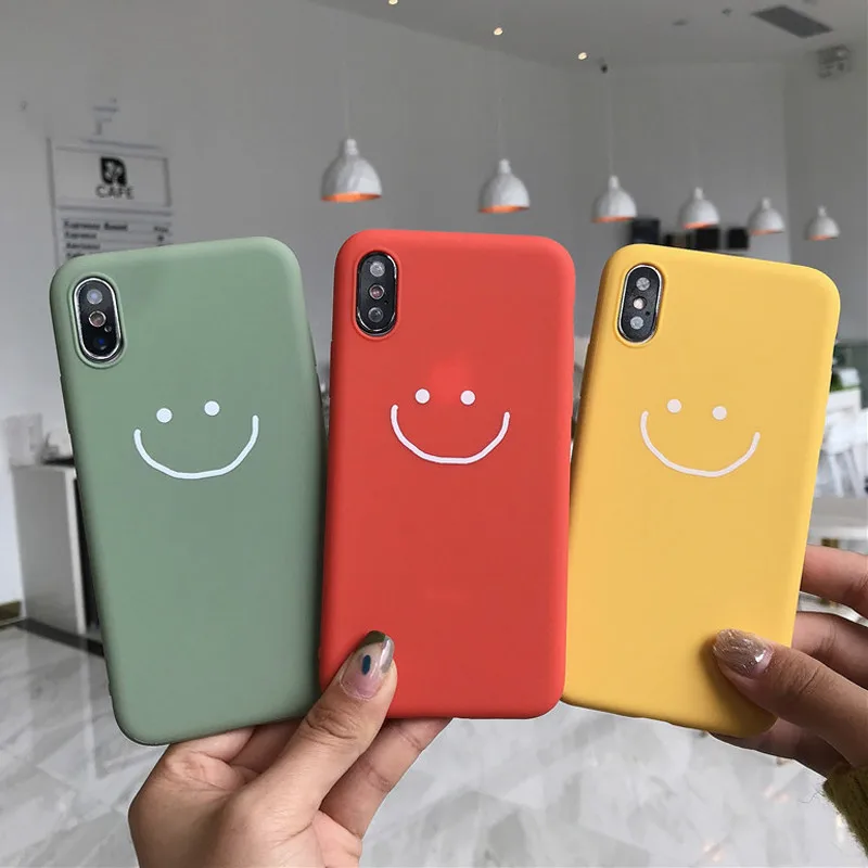 Candy-colored soft silicone Phone Case For iPhoneX XR XS solid color fashion cartoon smile Phone Case For iPhone7 8 6 6S Cover
Candy-colored soft silicone Phone Case For iPhoneX XR XS solid color fashion cartoon smile Phone Case For iPhone7 8 6 6S Cover
