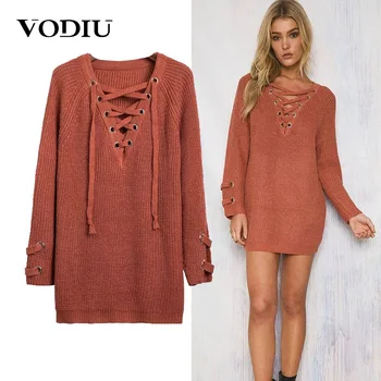 Casual Pullover Women Coat Knit Sweater Women V-Neck Solid Loose Long Sleeve Long Jumper Lace-Up Casual Pullover Knitwear Female
Casual Pullover Women Coat Knit Sweater Women V-Neck Solid Loose Long Sleeve Long Jumper Lace-Up Casual Pullover Knitwear Female