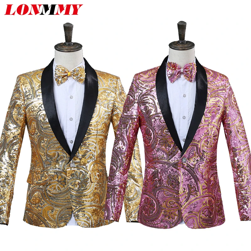 LONMMY Men suits for wedding Blazer men stage Sequin +Polyester terno masculino Pink gold blazers men suits stage tuxedos Formal
LONMMY Men suits for wedding Blazer men stage Sequin +Polyester terno masculino Pink gold blazers men suits stage tuxedos Formal