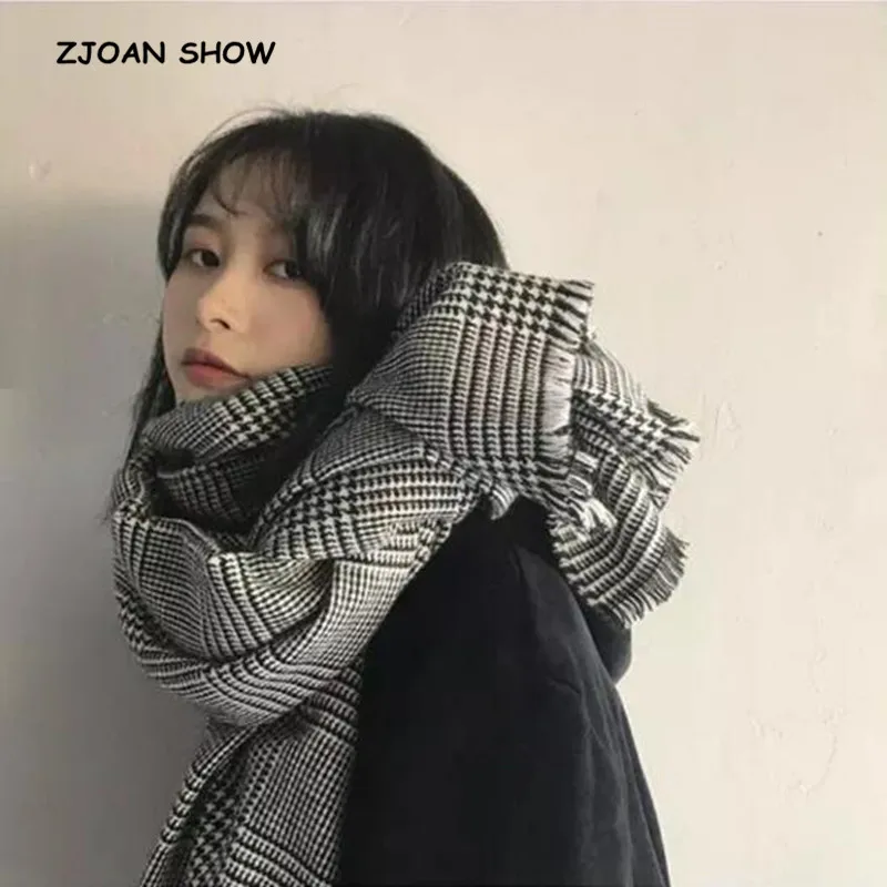 

190x90cm Black White Houndstooth Plaid Checked Scarf Blanket Autumn Winter Cashmere Scarves Wrap Unisex Shawl