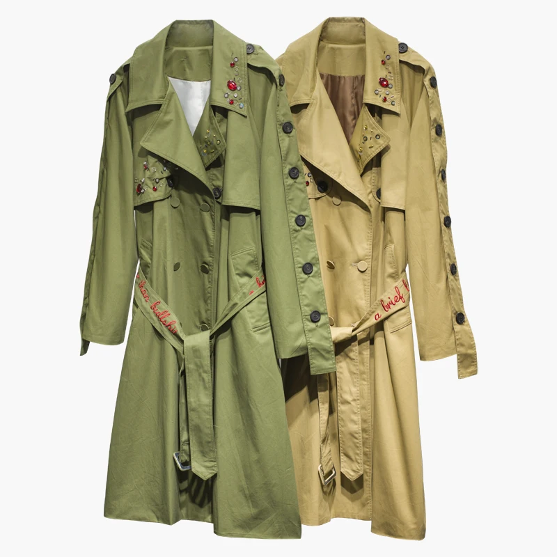 2018 Spring New Women High Quality Beading Rhinestone Long Trebch Female Sleeve Double-breasted Outwear High Street Long Jacket
2018 Spring New Women High Quality Beading Rhinestone Long Trebch Female Sleeve Double-breasted Outwear High Street Long Jacket