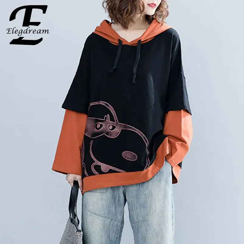 Elegdream Plus Size Women Clothes Faux Two Pieces Patchwork Hooded Sweatshirt Hoodies Ladies Casual Top Tees Shirt Female Blusas
Elegdream Plus Size Women Clothes Faux Two Pieces Patchwork Hooded Sweatshirt Hoodies Ladies Casual Top Tees Shirt Female Blusas