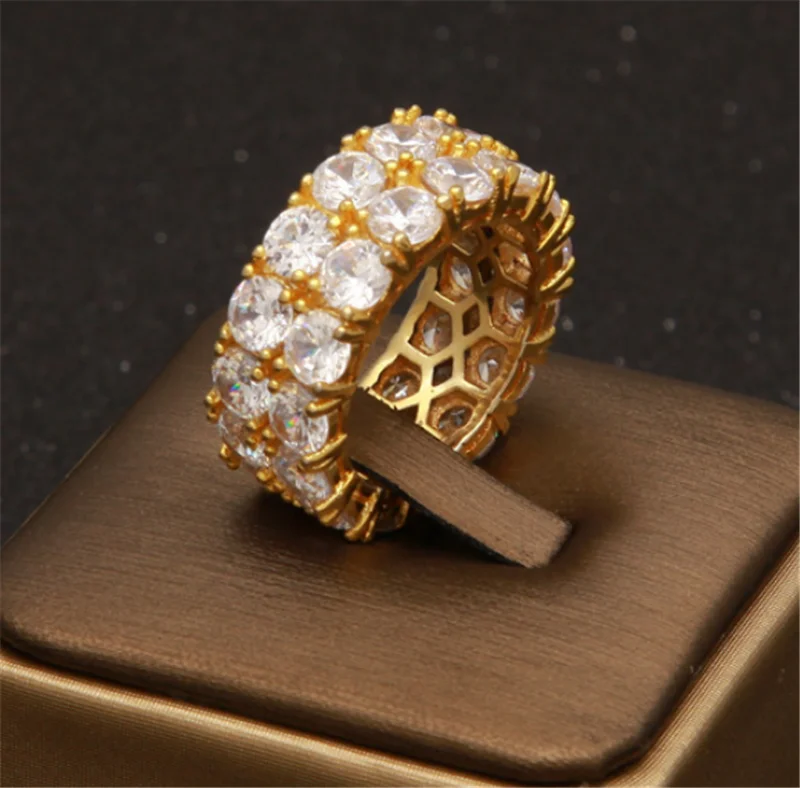 Two Row Solitaire Men's Ring Copper Charm Gold Silver Color Cubic Zircon Iced RING Fashion Hip Hop Jewelry
Two Row Solitaire Men's Ring Copper Charm Gold Silver Color Cubic Zircon Iced RING Fashion Hip Hop Jewelry