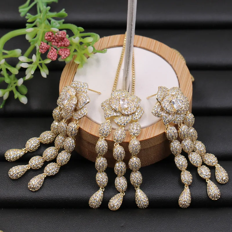 Lanyika Jewelry Set Elegant Flower Tassel Full Micro Paved Necklace with Earrings for Anniversary Engagement Luxury Best Gifts
Lanyika Jewelry Set Elegant Flower Tassel Full Micro Paved Necklace with Earrings for Anniversary Engagement Luxury Best Gifts