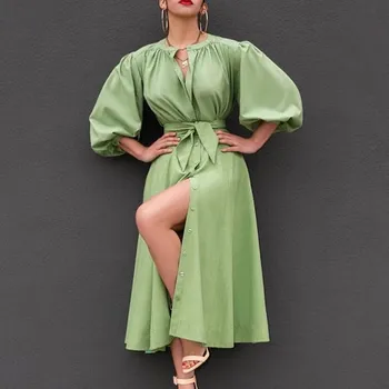 Summer Women Green Color Single-Breasted Skirt 2 Piece Suit Three Quarter Puff Sleeve Shirts Long Skirt Two-Piece Suit 
Summer Women Green Color Single-Breasted Skirt 2 Piece Suit Three Quarter Puff Sleeve Shirts Long Skirt Two-Piece Suit