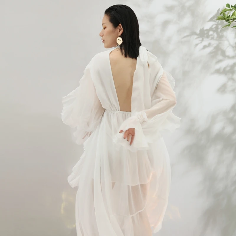 2019 Spring V-neck Lotus Leaf Edge Irregular Dress Chiffon Lace High Street A-Line Ruffles Solid Dress Full Casual Dress
2019 Spring V-neck Lotus Leaf Edge Irregular Dress Chiffon Lace High Street A-Line Ruffles Solid Dress Full Casual Dress