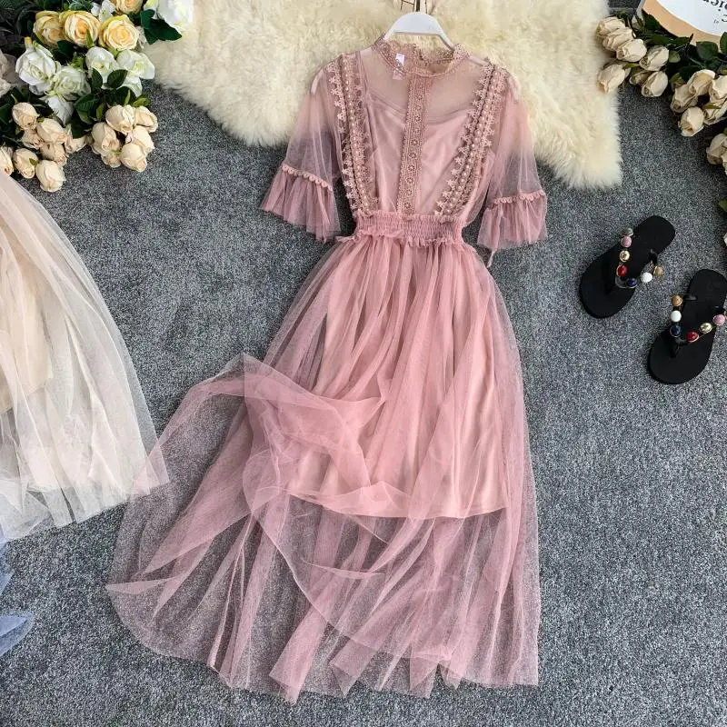 Fashion Slim Summer Mesh Patchwork Sexy Lace Midi Long Dress Women Casual Vestido De Festa Beach Holiday Party Elegant Vestidos
Fashion Slim Summer Mesh Patchwork Sexy Lace Midi Long Dress Women Casual Vestido De Festa Beach Holiday Party Elegant Vestidos