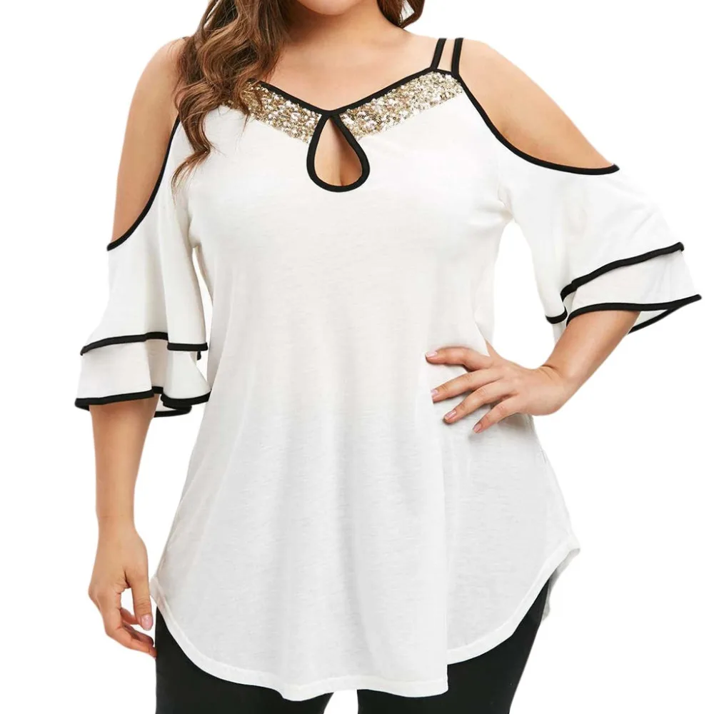 Plus Size Tops Women Blouse Solid Cold Shoulder Short Sleeve Sequined V-Neck Casual Women Tops and Blouses camiseta mujer 4EM
Plus Size Tops Women Blouse Solid Cold Shoulder Short Sleeve Sequined V-Neck Casual Women Tops and Blouses camiseta mujer 4EM