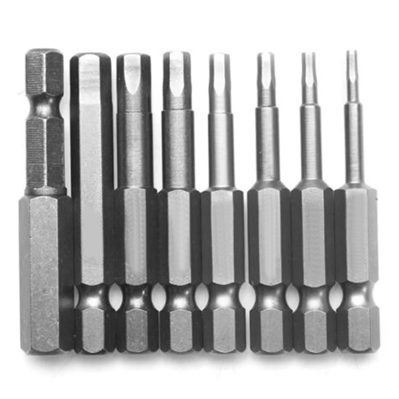 8pcs/Set 1/4\`\` Hex Shank Magnetic Head Screwdriver Bits 50mm H1.5-H8 Screw Drivers Durable Accessories for Power Tool