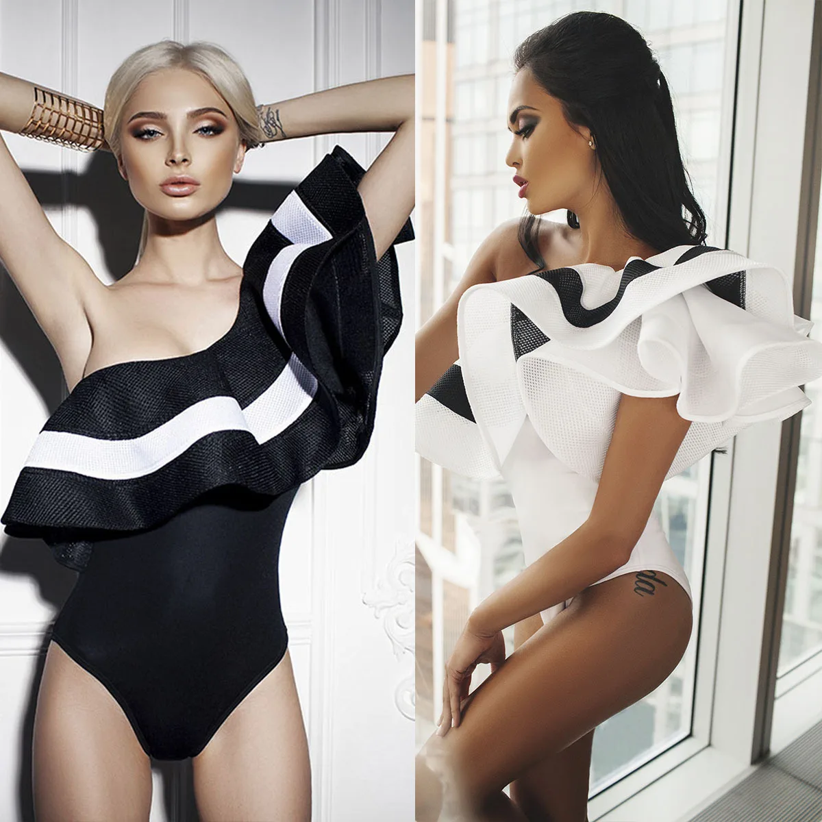 IASKY Sexy Ruffles Black Swimsuit Black White One Shoulder Bikini Set Women Biquini Padded Swimming Suit S-XL
IASKY Sexy Ruffles Black Swimsuit Black White One Shoulder Bikini Set Women Biquini Padded Swimming Suit S-XL