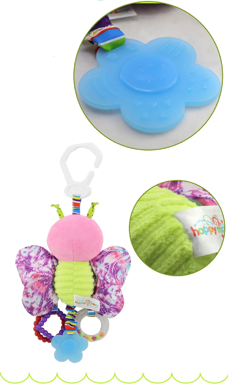 Happy Monkey baby bed bell neonatal baby toys with BB bell plush toy for baby bed hanging bell cartoon animal WJ459 9