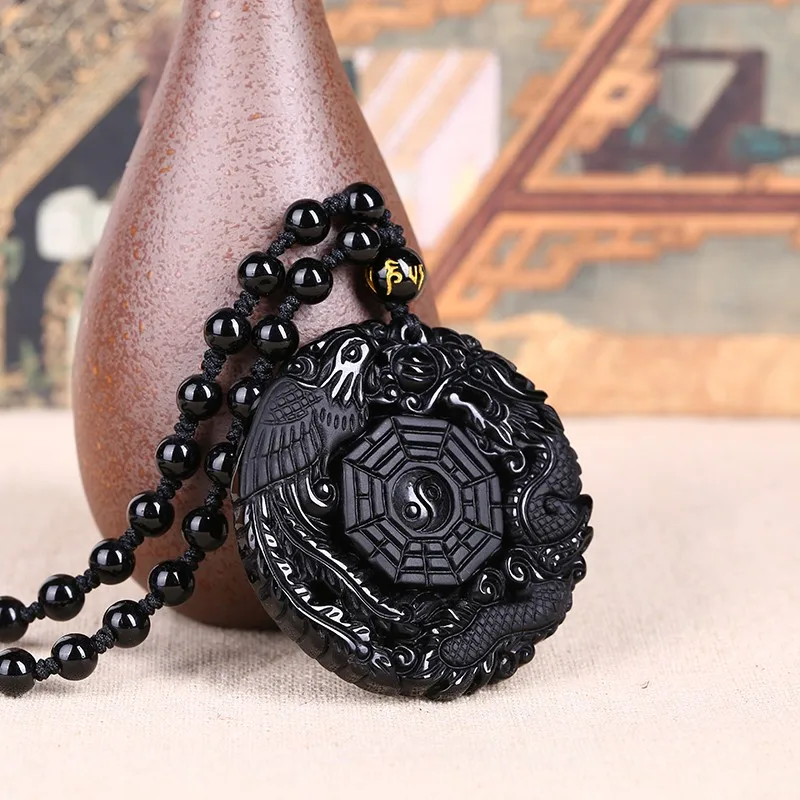 Black Obsidian Carving Dragon and Phoenix Necklace Pendant Obsidian Lucky Pendants
Black Obsidian Carving Dragon and Phoenix Necklace Pendant Obsidian Lucky Pendants