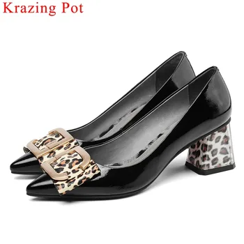 Krazing Pot classic leopard cow leather chunky heels slip on women pumps plus size buckle decoration celebrity party shoes L5f3
Krazing Pot classic leopard cow leather chunky heels slip on women pumps plus size buckle decoration celebrity party shoes L5f3
