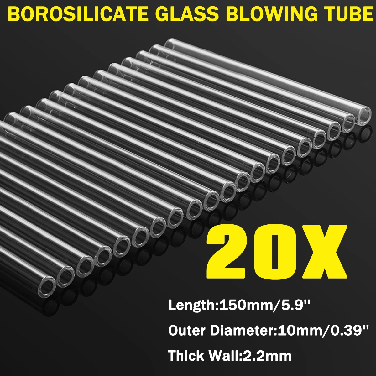 20Pcs 150x10x2.2mm Borosilicate Clear Glass Test Tube Blowing Tubing Blow Wall Transparent School Lab Chemical Experiment Tools |