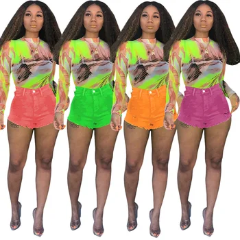 Neon Green Orange Sexy Jeans shorts Women High Stretchy Ripped Casual Denim shorts Streetwear 
Neon Green Orange Sexy Jeans shorts Women High Stretchy Ripped Casual Denim shorts Streetwear