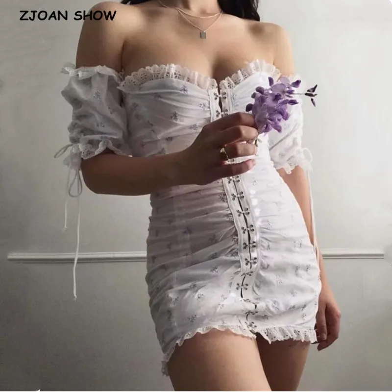 2019 Retro Embroidery Flower White Dress Retro Women Splice Lace Off Shoulder Short Sleeve Metal Covered Buttons Short Dresses
2019 Retro Embroidery Flower White Dress Retro Women Splice Lace Off Shoulder Short Sleeve Metal Covered Buttons Short Dresses