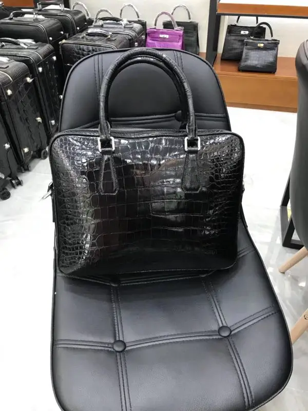 

Luxury quality genuine real crocodile skin belly leather men business briefcase bag laptop bag shinny high glossy crocodile skin