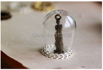 20sets 30*18 Clear Large Dome Cloche Glass Bottle Lace Pendant DIY Antique Bronze Base and Top Terrarium Charm Apothecary Bottle