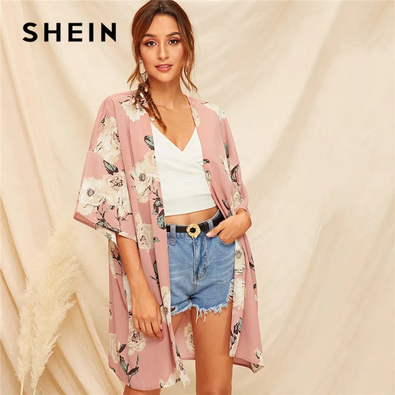 SHEIN Drop Shoulder Open Front Floral Kimono Cardigan Boho Pink Half Sleeve Summer Long Kimono Vacation Beach Kimono Women Tops
SHEIN Drop Shoulder Open Front Floral Kimono Cardigan Boho Pink Half Sleeve Summer Long Kimono Vacation Beach Kimono Women Tops