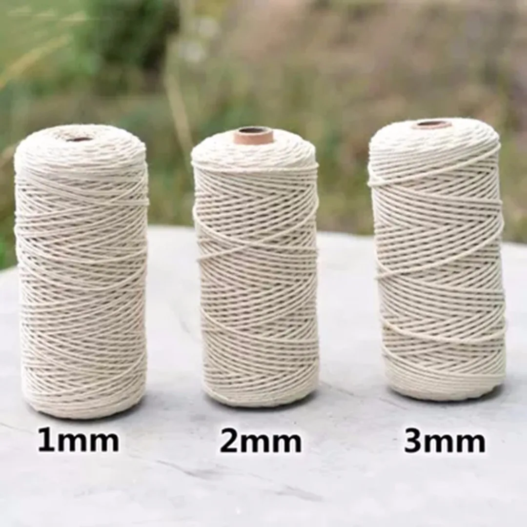 1pc 1/2/3mm Diameter Twisted Cord 100% Natural Cotton 200/400M Length For Handmade DIY Craft Macrame Artisan String