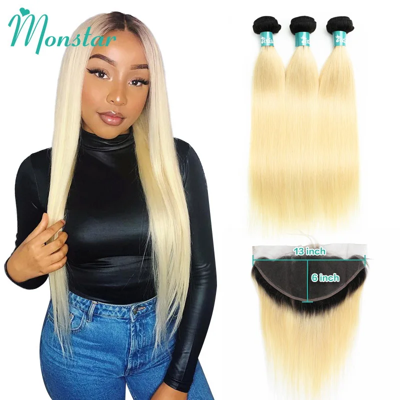 Monstar Blonde Ombre Color Straight Human Hair 2 3 4 Bundles with 13*6 Lace Frontal Brazilian Hair Weave Remy 1B 613 Hair Bundle
Monstar Blonde Ombre Color Straight Human Hair 2 3 4 Bundles with 13*6 Lace Frontal Brazilian Hair Weave Remy 1B 613 Hair Bundle
