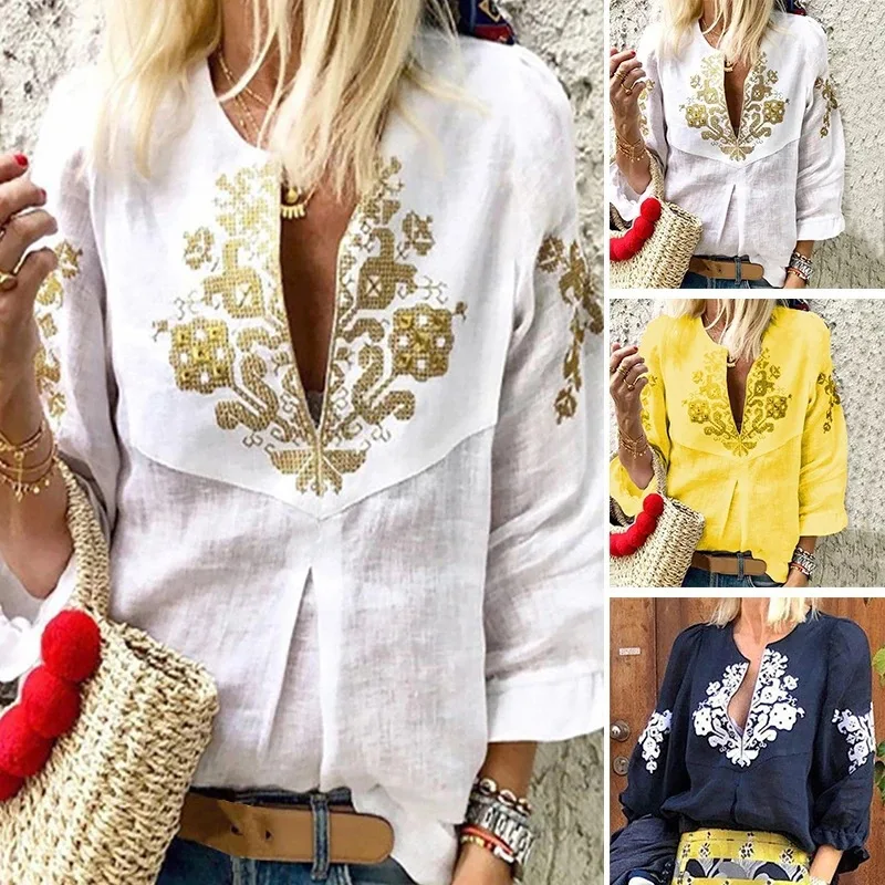 Women Clothing Casual Embroidery Shirt Work shirt Ladies Tunic Tops Vintage V Neck Bluse
Women Clothing Casual Embroidery Shirt Work shirt Ladies Tunic Tops Vintage V Neck Bluse