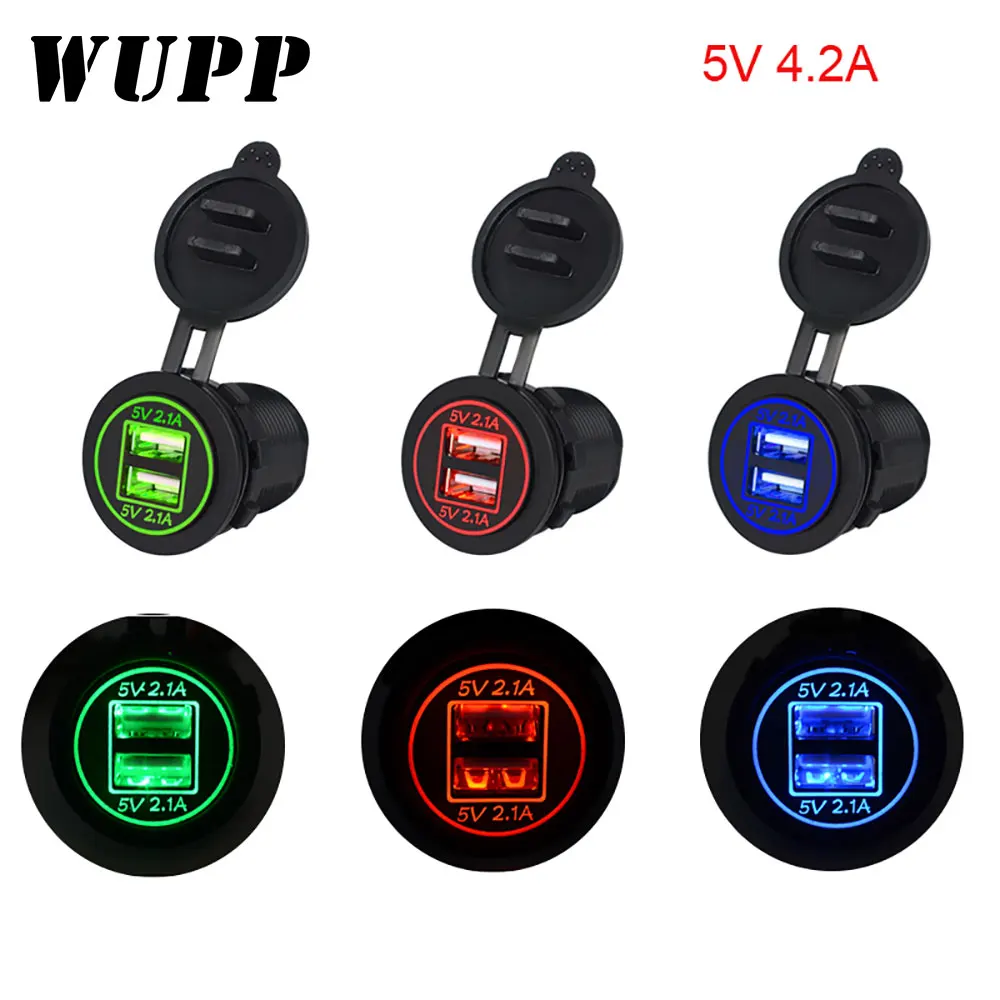 WUPP Universal Motorcycle Car Charger 2 Port Power Socket Power Outlet 12V-24V Waterproof Dual USB Charger 5V 4.2A for Car
WUPP Universal Motorcycle Car Charger 2 Port Power Socket Power Outlet 12V-24V Waterproof Dual USB Charger 5V 4.2A for Car