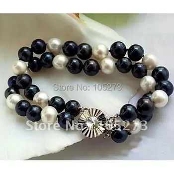 2Rows 8'inchs AA 9-10MM White & Black Round Freshwater Pearl Bracelet Fashion Jewellery Wholesale New Free Shipping FN2116
2Rows 8'inchs AA 9-10MM White & Black Round Freshwater Pearl Bracelet Fashion Jewellery Wholesale New Free Shipping FN2116