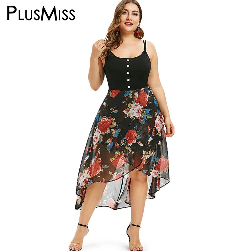 

PlusMiss Plus Size 5XL Floral Printed Chiffon Cami Dress Women Big Size Summer XXXXL XXXL Maxi Long Boho Sleevless Sexy Sundress