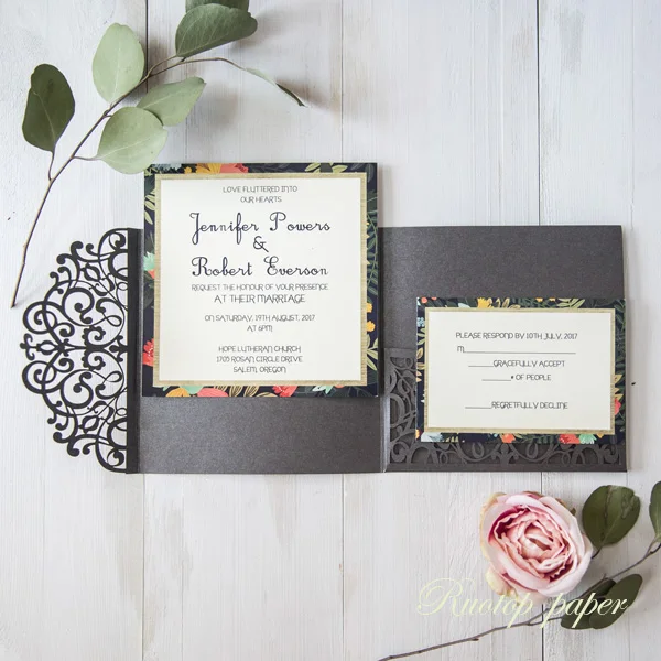 50pcs free shipping Flowers Tri-fold Customized Paper set Laser Cutting Greeting Wedding Invitations RSVP Cards Party Supplies
50pcs free shipping Flowers Tri-fold Customized Paper set Laser Cutting Greeting Wedding Invitations RSVP Cards Party Supplies