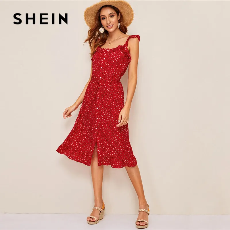 SHEIN Ruffle Trim Single Breasted Ditsy Floral Dress Women Boho Vacation Sleeveless A Line Summer Dress Ladies Beach Midi Dress
SHEIN Ruffle Trim Single Breasted Ditsy Floral Dress Women Boho Vacation Sleeveless A Line Summer Dress Ladies Beach Midi Dress