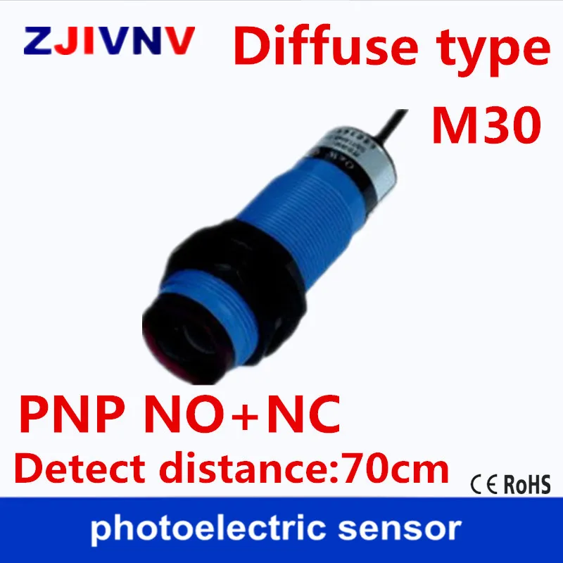 M30 diffuse type DC PNP NO+NC 4 wires photoelectric sensor photocell sensor switch normally open and close detect distance 70cm
M30 diffuse type DC PNP NO+NC 4 wires photoelectric sensor photocell sensor switch normally open and close detect distance 70cm
