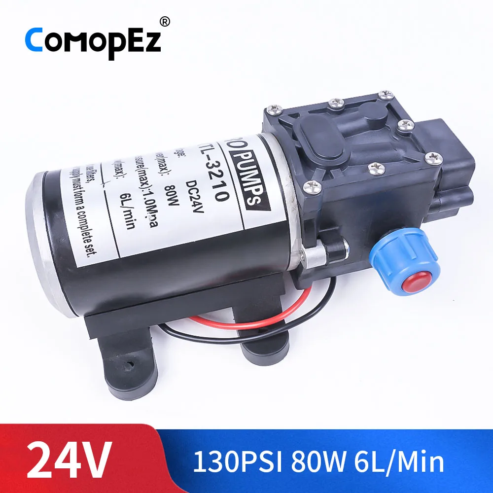 DC 24V 80W 130PSI 6L / Min Water High Pressure Diaphragm Pump Self-Priming Reflux Pump Automatic Switch For Garden Wagon Camper
DC 24V 80W 130PSI 6L / Min Water High Pressure Diaphragm Pump Self-Priming Reflux Pump Automatic Switch For Garden Wagon Camper