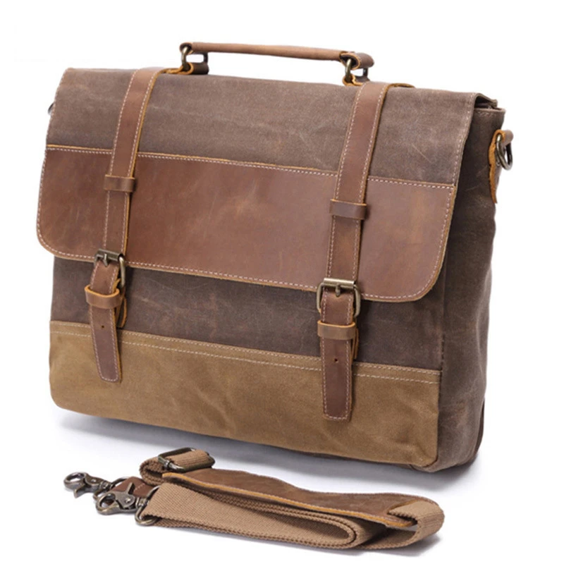 Briefcases Handbags for Men High Quality Canvas Genuine Crazy Cowhide Shoulder Bag Business Laptop Messenger Bags 
Briefcases Handbags for Men High Quality Canvas Genuine Crazy Cowhide Shoulder Bag Business Laptop Messenger Bags