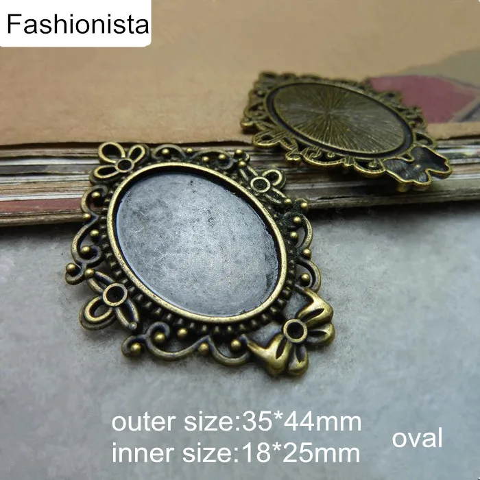 Free Shipping - 30 Pcs Big Oval Pendant Tray 35*44mm Fit 18*25mm Cabochon Antique Bronze Cameo Base Settings For Photo Charms | Украшения и