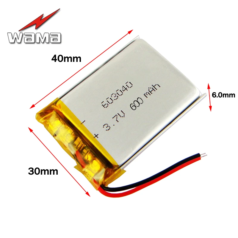 WAMA 603040 3.7V Li-polymer Rechargeable Battery Over-charge Protected PCB for Beauty Devices LED MP3 Medical use
WAMA 603040 3.7V Li-polymer Rechargeable Battery Over-charge Protected PCB for Beauty Devices LED MP3 Medical use