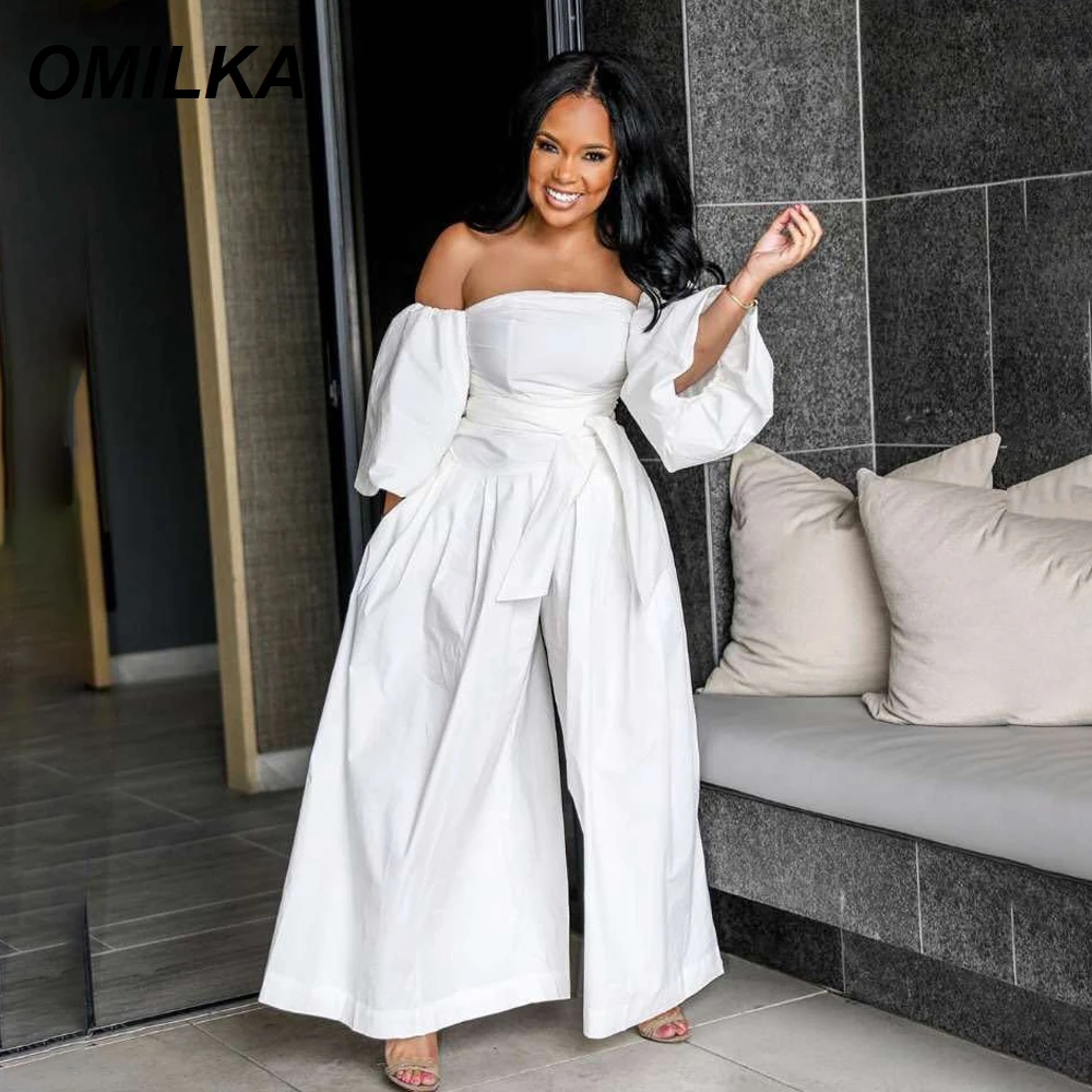 OMILKA Puff Sleeve off the Shoulder Rompers and Jumpsuits 2019 Summer Women Casual Slash Neck Bandage White Wide Leg Overalls
OMILKA Puff Sleeve off the Shoulder Rompers and Jumpsuits 2019 Summer Women Casual Slash Neck Bandage White Wide Leg Overalls