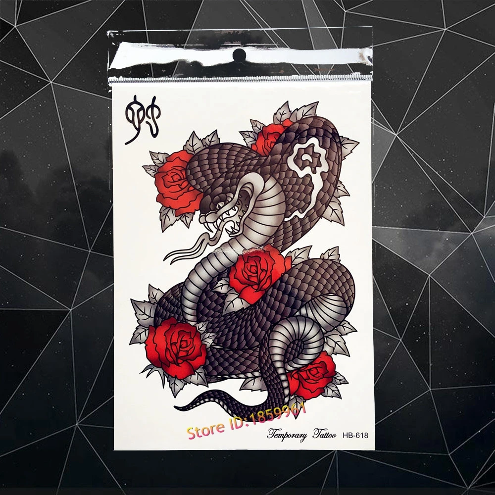 3D Cobra Snake Temproary Tattoo Sexy Women Body ARt Fake Tatoo Men 21x15CM Large Roses Waterproof Flash Tattoo Stickers Paste
3D Cobra Snake Temproary Tattoo Sexy Women Body ARt Fake Tatoo Men 21x15CM Large Roses Waterproof Flash Tattoo Stickers Paste