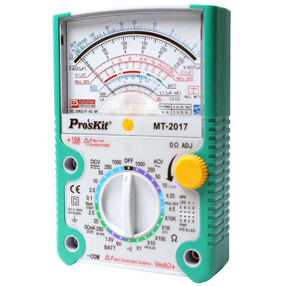 Proskit MT-2017 AC/DC Analog Graph Pointer Multimeter Ammeter Resistance Capacitance Diode Volt Amp Ohm hFE LED Meter
Proskit MT-2017 AC/DC Analog Graph Pointer Multimeter Ammeter Resistance Capacitance Diode Volt Amp Ohm hFE LED Meter