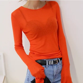 Thin See Through High Quality Plain T Shirt Women Cotton Elastic Basic Long Sleeve Sheer Slim Ladies T-Shirt Korean Style Tops
Thin See Through High Quality Plain T Shirt Women Cotton Elastic Basic Long Sleeve Sheer Slim Ladies T-Shirt Korean Style Tops