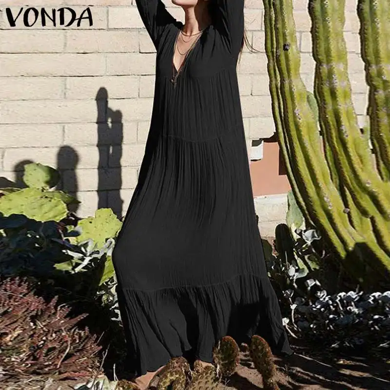 VONDA Plus Size Bohemian Maxi Dress Women 2019 Spring Vintage Casual Loose V Neck Solid Vestido Black White Dress Beach S-5XL
VONDA Plus Size Bohemian Maxi Dress Women 2019 Spring Vintage Casual Loose V Neck Solid Vestido Black White Dress Beach S-5XL