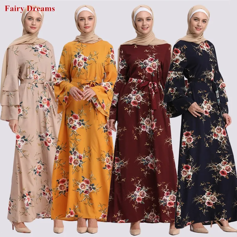 Abayas женская мусульманская одежда с цветочным принтом модные бандажные платья