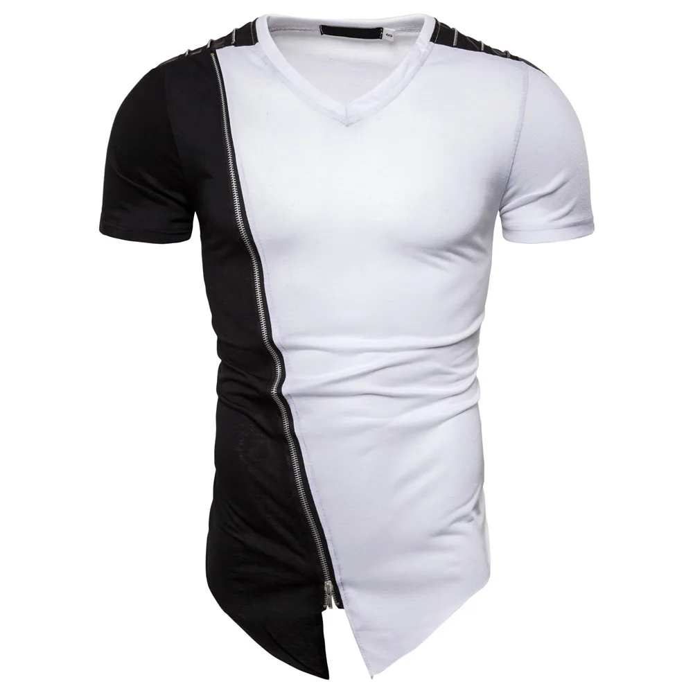 Miicoopie 2019 New Mens T-shirt Contrast Slant Shoulder Zipper Leather Diagonal Hem Short Sleeve V-neck T-shirt
Miicoopie 2019 New Mens T-shirt Contrast Slant Shoulder Zipper Leather Diagonal Hem Short Sleeve V-neck T-shirt
